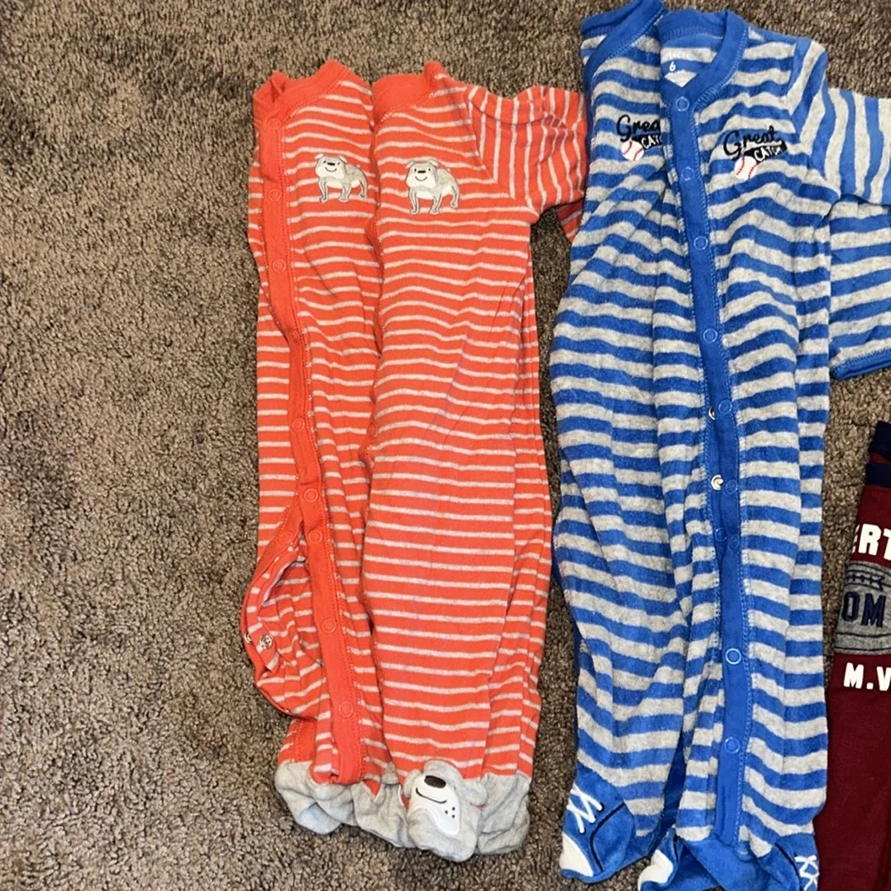 Babyboy 6m matching twins button up footies and tshirt bundle!